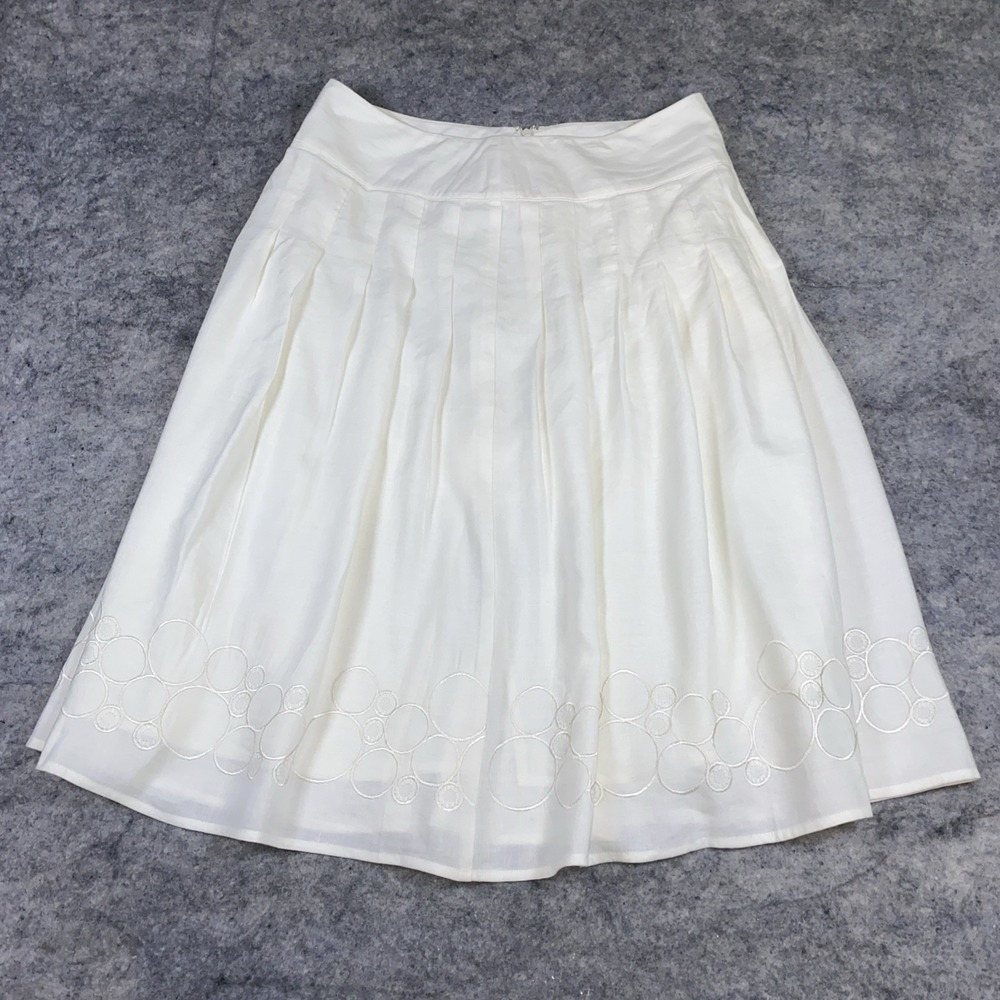 Emma James Midi Skirt Women's 8 Ivory Linen Pleated Lined Cottagecore Feminine